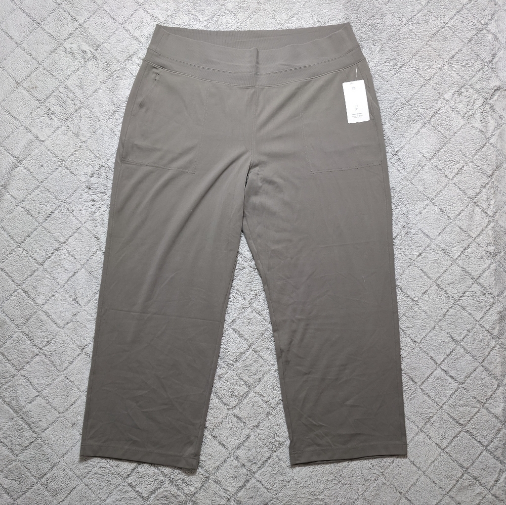 Athleta NEW Venice Wide Leg Pants Women's 3X Tan Gray Zip Pockets
